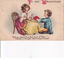 Vintage To My Valentine Postcard 1914 Young Girl and Boy Big Red Heart Romance picture