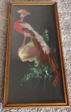 Vintage Mexican Feathercraft Bird Picture Wood Framed Rare Folk Art 4.75