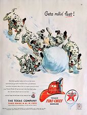 1952 TEXACO Fire-Chief Helmet Dalmatian Dogs Snowball Rolling Print Ad 128 picture