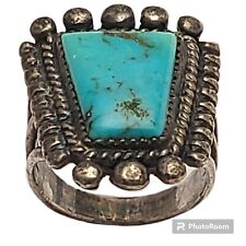  Rare Old Navajo Silver Ring with Blue Gem Turquoise, c. 1940s Size 6.20 picture