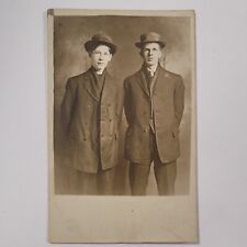 Two Standing Men Father Son Brothers Portrait Clothing Style RPPC Postcard c1910 picture