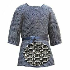 Chain mail Shirt Half Sleeve Round Riveted with Solid Ring Oil Finish Shirt. picture