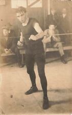 c1910 RPPC Handsome Young Man Boxer Gym Workout Pose Crowd Real Photo P452 picture