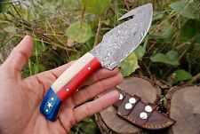 HAND FORGED DAMASCUS STEEL HUNTING GUT HOOK  KNIFE & TEXAS FLAG HANDLE TX-2012 picture