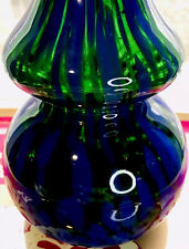 Murano Hand Blown Art Glass Blue Green Genie Bottle Vase Scalloped Curvy Rare picture