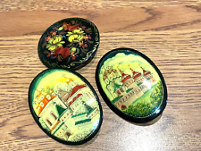 💚Lot of 3 Authentic Fedoskino Russia Lacquer Hand Painted Brooches Rostov Boris picture