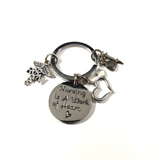 Nursing Is A Work Of The Heart Keychain R.N. Medical Gift picture
