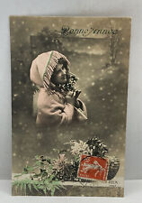 Girl Original Antique Photo Postcard / European posted Bonne Annce picture