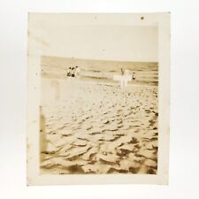 Sandy Beach Danger Sign Photo 1930s Bathing Swimmers Found Sand Snapshot C2740 picture