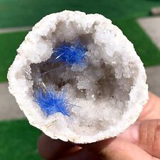 122G Rare Moroccan blue magnesite and quartz crystal coexisting specimen picture