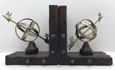 Vintage Pair Of Globe Navigation Bookends Wood & Metal picture