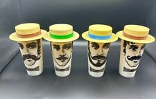 RARE VINTAGE Set Of 4 Mr. Mix It by Swank Highball bar Glasses Hat coasters picture