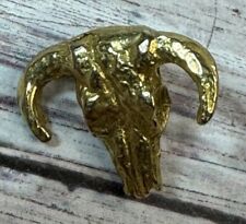 Vintage Buffalo Skull Lapel Hat Pin Gold Tone Western Cowboy Collectible picture