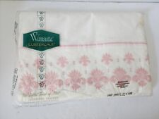 VTG Wamsutta Lustercale Crowning Touch PINK Embroidered Full Flat Sheet New 81x picture