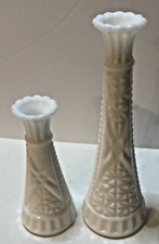 Pair of Vintage White Ripped Milk Glass Flower Bud Vases 6