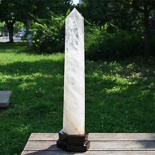 39.82LB Natural clear quartz Obelisk Quartz Crystal Point Wand+Stand XA6813 picture