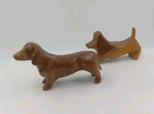 2 Small Vintage Hand Carved Wooden Dachshund Dog Figurine Folk Art 2.5