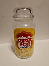Vintage Super Pop Popcorn Glass Storage Jar With Lid Multicolor Movie Night USA picture