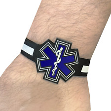 EMT EMS Paramedic Star of Life Silicon Bracelet (glow in the dark thin white lin picture