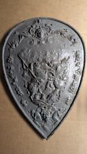 HEAVY Vintage Cast Iron Shield With Battle Scenes Mid - CRACKED LOOK picture