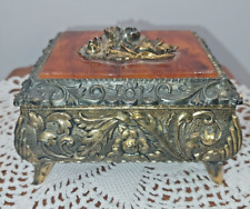 Vintage ornate Rose top music trinket box plays amazing Grace picture