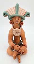 Vintage Aztec Mayan Terracotta Folk Art Tribal Hand Painted Sculpture Signed picture