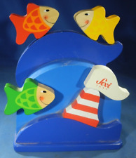Vintage*SEVI 1831 Italy Wooden Blue Child Baby Fish Wind up musical toy Works picture