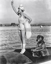 Vintage 1910 8x10 Photo Beautiful Actress Marie Prevost & Teddy Dog Driving Boat picture