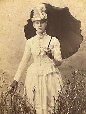 Atlantic Iowa Cabinet Photo Named McDermott Pretty Young Woman with Parasol 1887 picture