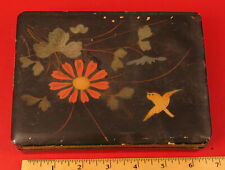 ANTIQUE ASIAN JAPANESE HUMMINGBIRD HAND PAINTED DECORATIVE WOOD TRINKET BOX  picture