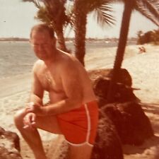 i3 Photograph 1977 Handsome Hairy Chest Man Hawaii Smoking Cigarette Blurred picture