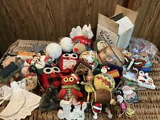 Assorted Christmas Ornament Lot Huge of 36 Silk Handmade Ceramic Wooden picture