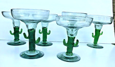 6 LARGE HANDCRAFTED GREEN CACTUS STEM MARGARITA GLASSES picture