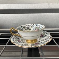 VINTAGE Rosina Fine Bone China England Tea Cup & Saucer Blue Flowers & Gold Trim picture