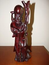 Chinese God Of Longevity Shouxing Shou Lao Vintage Hand Carved Wooden Statue  picture