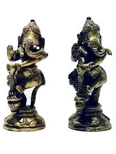 Marvelous Very Ornate Vintage Pair Of Ganesha Bronze Figurines picture
