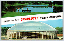 Charlotte NC-North Carolina, Coliseum And Freedom Park Fishing, Vintage Postcard picture