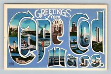 Cape Cod MA, LARGE LETTER Greetings, Massachusetts Vintage Postcard picture