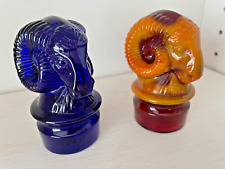 Vintage Cobalt Blue and Orange Brown Red Art Glass Ram Mosser Paperweights (2) picture