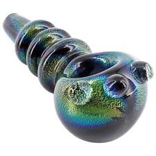 LA Pipes Solid Blue Dichro Maria Ringed Spoon Pipe picture