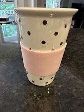 Ceramic Travel Cup White w/Gold Dots~Mug w/Pink Silicone Sleeve- IQ Accessories picture