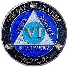 AA 6 Year Crystals & Glitter Medallion, Silver, Blue Color & 3 Crystals picture