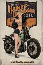 Harley Davidson Motorcycle Oil Man Cave DECOR Pinup Girl 4x6 Fridge Magnet Photo picture
