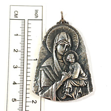 VTG Sterling Silver Religious Medal Pendant Mary Jesus Child ~  Large Italy picture