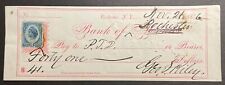 Bank of Rochester NY PAID check 1876 Overwrite previous bank blue 2c Inter Rev picture