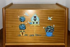 Vintage Decorative Wooden Bread Box Birds Birdhouse Flowers Graphic 1970s picture