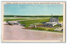 c1930's Terminal Buildings Runway Marthas Vineyard Airport MA Postcard picture