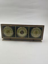 Vintage Thermometer Barometer Hygro Wood Brass Tabletop MCM West Germany picture