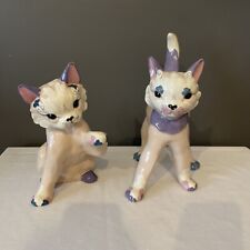 Kay Finch 2 Piece Set Pink & Purple Cat Statues Made California Tallest 10 1/2” picture