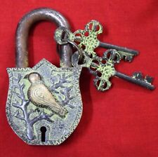 Parrot Pattern Padlock Brass Vintage Style Handmade Safety Door Lock Home Dec BM picture